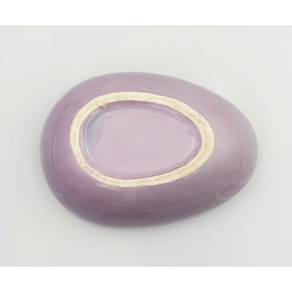 Vintage 1980s Purple Marbled Ceramic Egg Trinket Box Lavender Easter Gift Dish